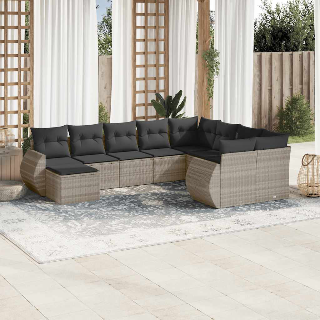 vidaXL 10-tlg. Garten-Sofagarnitur mit Kissen Schwarz Poly Rattan