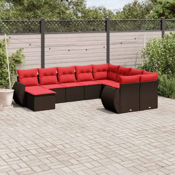 vidaXL 10-teiliges Gartensofa-Set mit Kissen, schwarzes Polyrattan