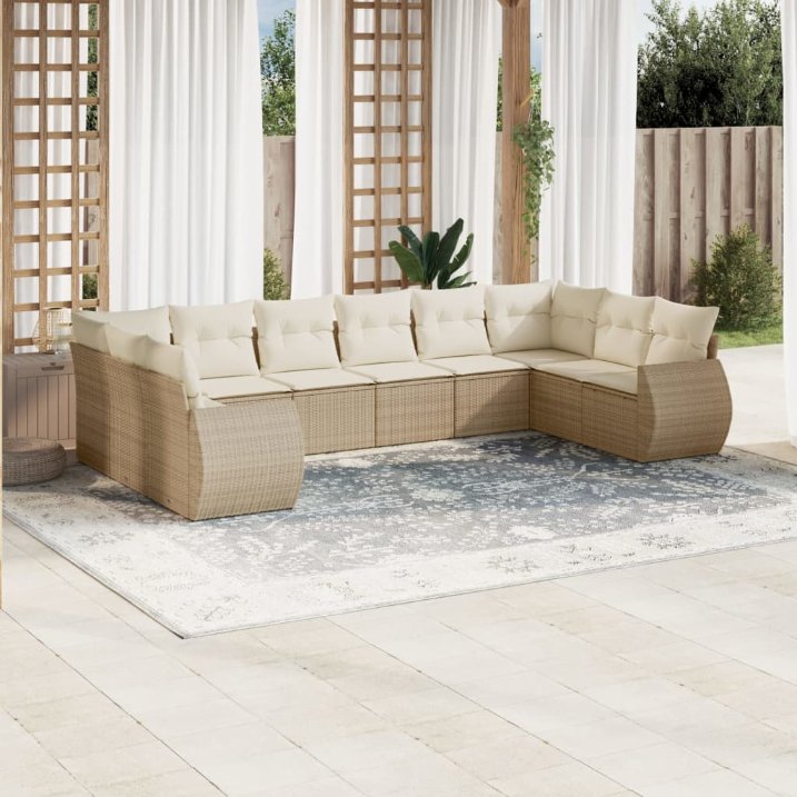 vidaXL 10-tlg. Garten-Sofagarnitur mit Kissen Schwarz Poly Rattan