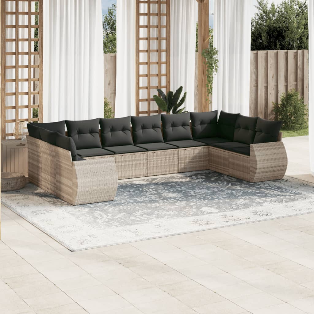 vidaXL 10-tlg. Garten-Sofagarnitur mit Kissen Schwarz Poly Rattan