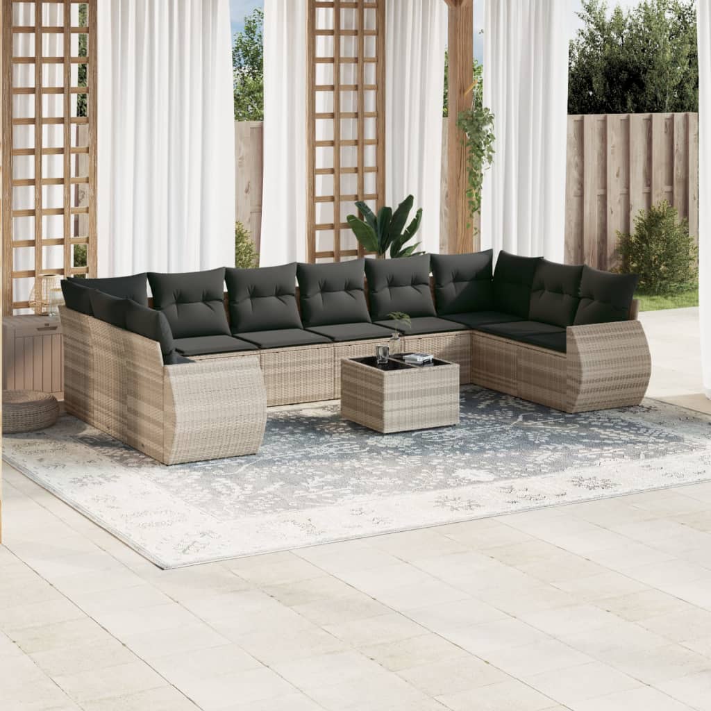 vidaXL 10-tlg. Garten-Sofagarnitur mit Kissen Schwarz Poly Rattan