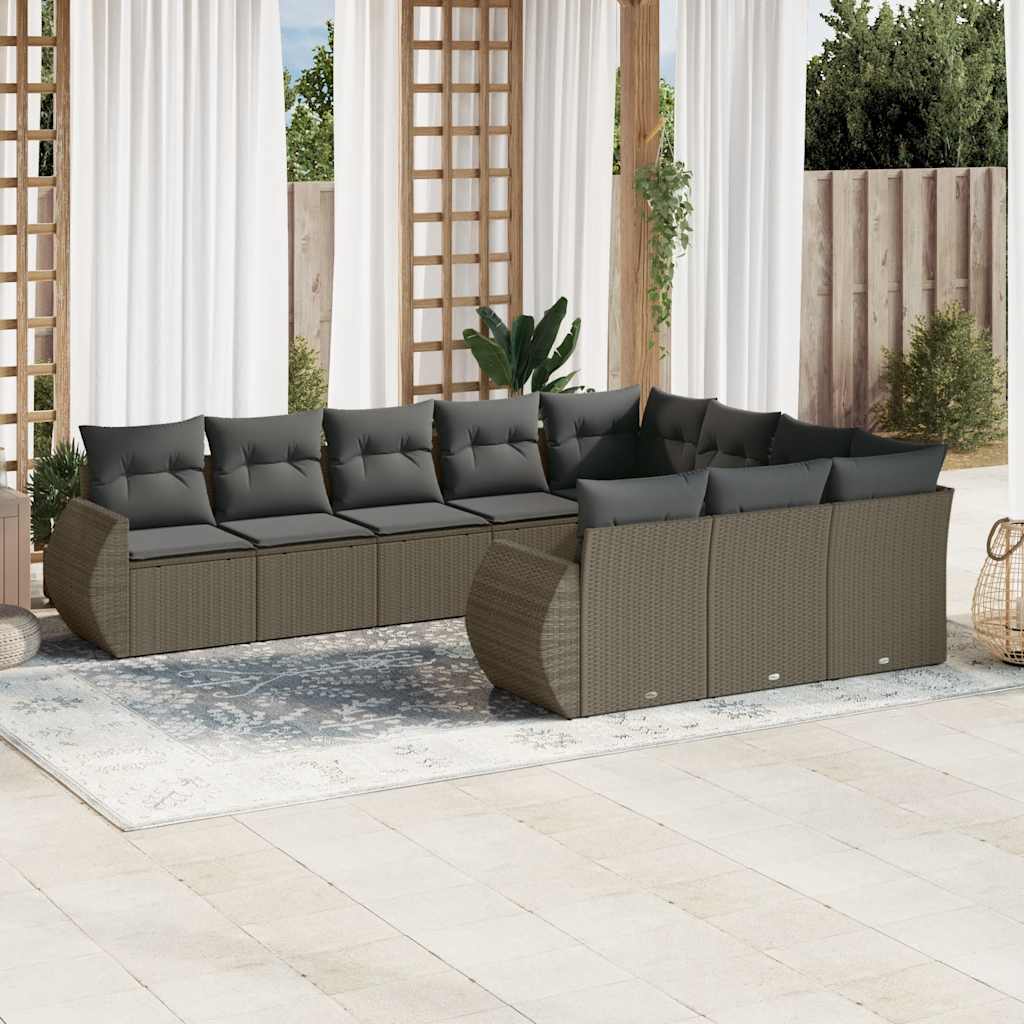 vidaXL 10-tlg. Garten-Sofagarnitur mit Kissen Schwarz Poly Rattan