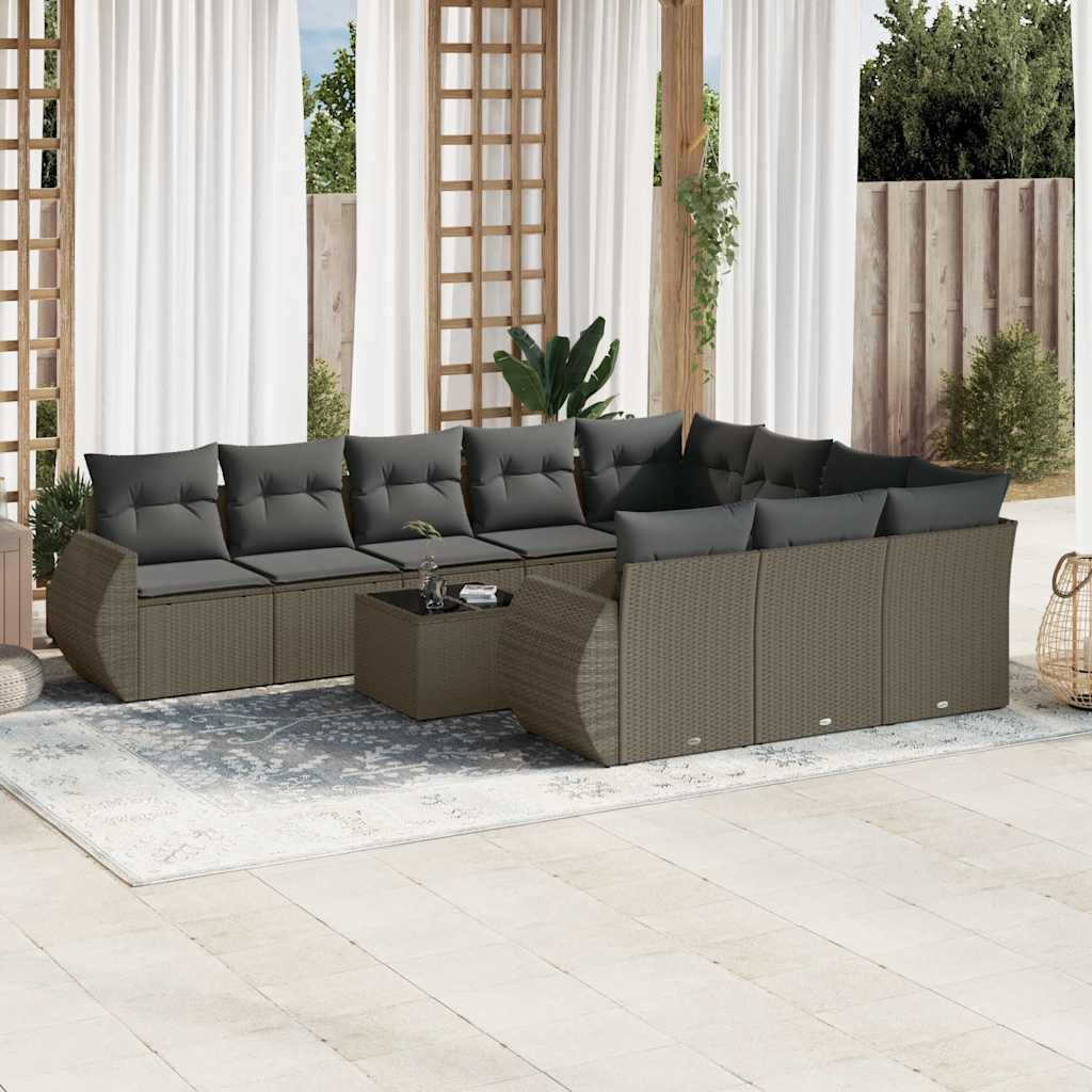 vidaXL 10-tlg. Garten-Sofagarnitur mit Kissen Schwarz Poly Rattan