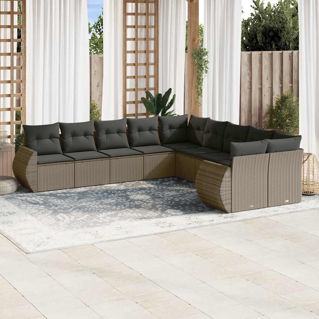 vidaXL 10-tlg. Garten-Sofagarnitur mit Kissen Schwarz Poly Rattan