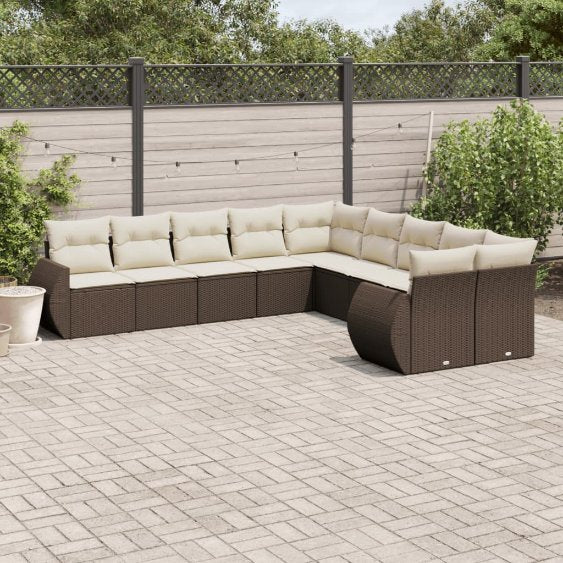 vidaXL 10-tlg. Garten-Sofagarnitur mit Kissen Schwarz Poly Rattan