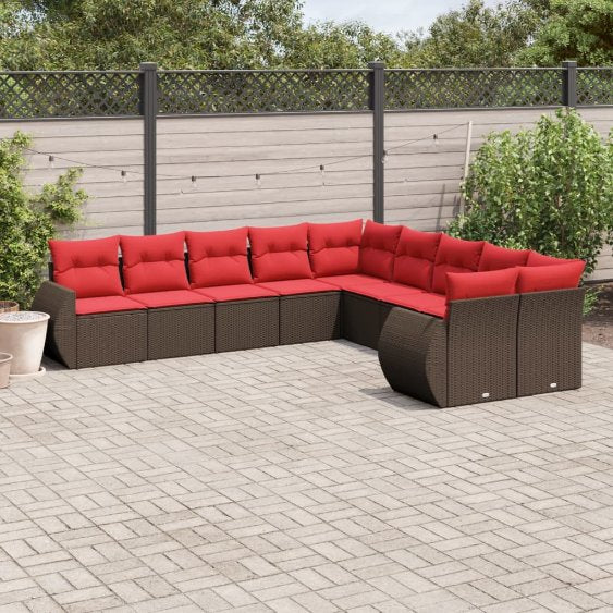 vidaXL 10-teiliges Gartensofa-Set mit Kissen, schwarzes Polyrattan