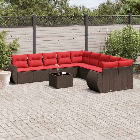 vidaXL 10-teiliges Gartensofa-Set mit Kissen, schwarzes Polyrattan