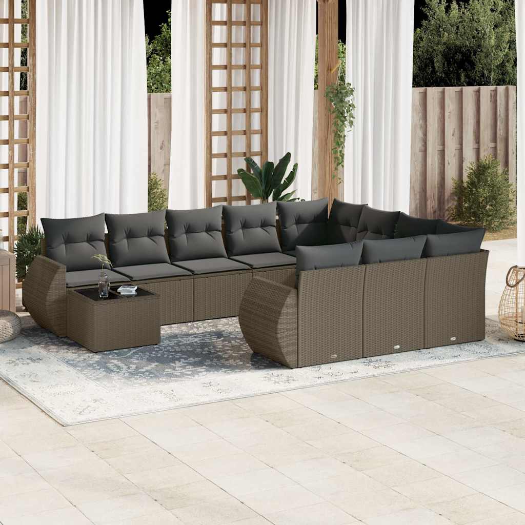 vidaXL 11-tlg. Garten-Sofagarnitur mit Kissen Schwarz Poly Rattan