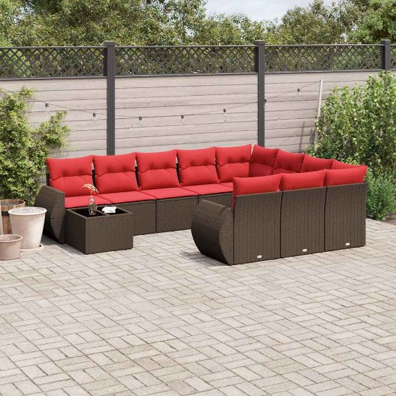 vidaXL 11-teiliges Gartensofa-Set mit Kissen, schwarzes Polyrattan