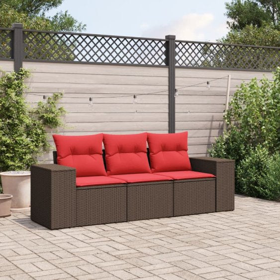 vidaXL 3-teiliges Gartensofa-Set mit Kissen, schwarzes Polyrattan