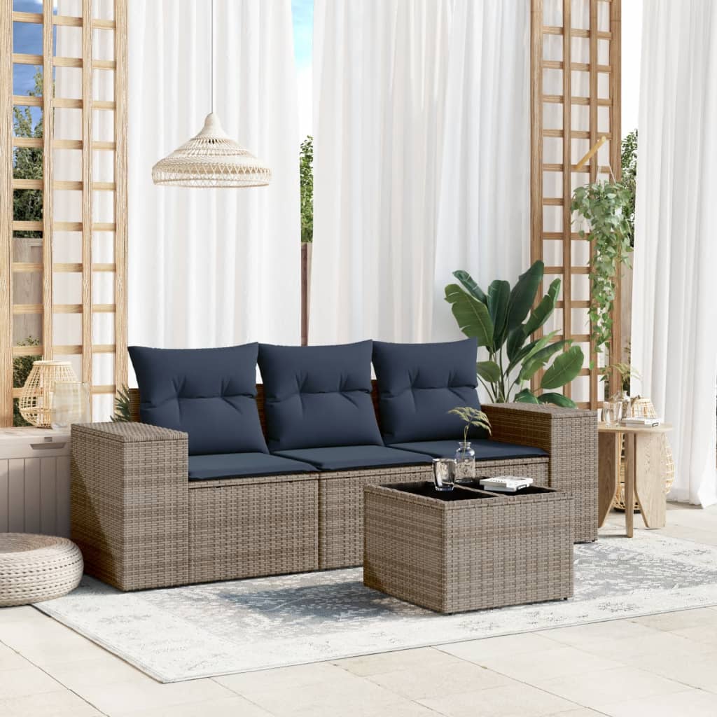 vidaXL 3-teiliges Gartensofa-Set mit Kissen, schwarzes Polyrattan