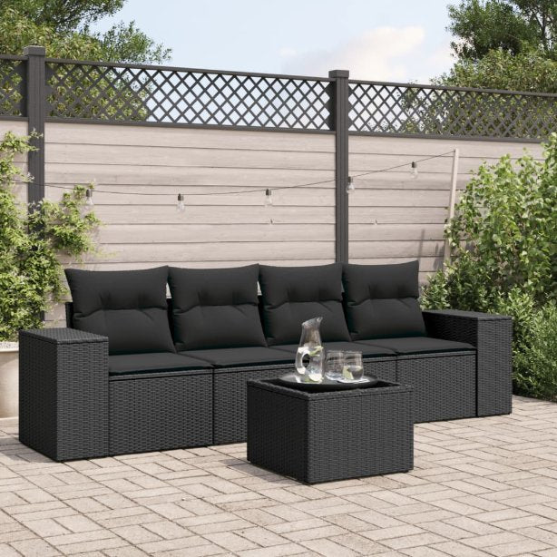 vidaXL 4-tlg. Garten-Sofagarnitur mit Kissen Schwarz Poly Rattan