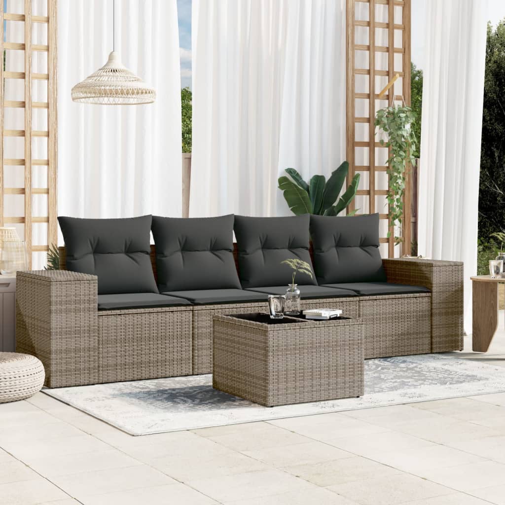 vidaXL 4-tlg. Garten-Sofagarnitur mit Kissen Schwarz Poly Rattan