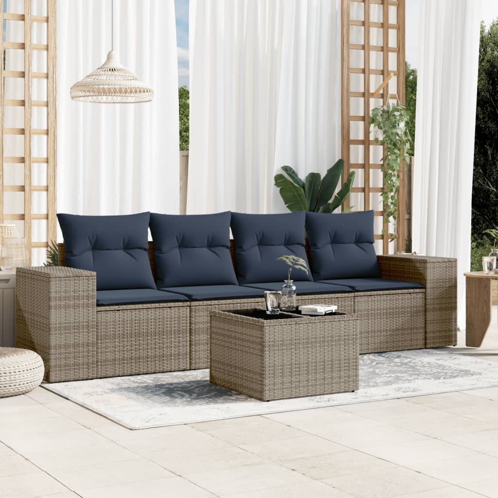 vidaXL 4-teiliges Gartensofa-Set mit Kissen, schwarzes Polyrattan