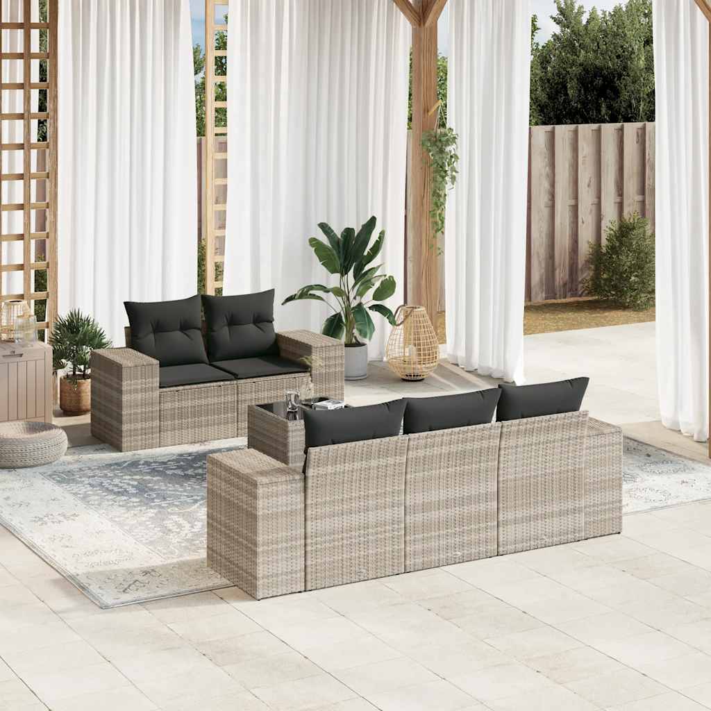 vidaXL 6-tlg. Garten-Sofagarnitur mit Kissen Schwarz Poly Rattan