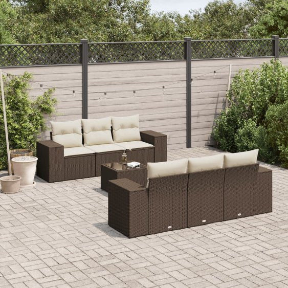 vidaXL 7-tlg. Garten-Sofagarnitur mit Kissen Schwarz Poly Rattan