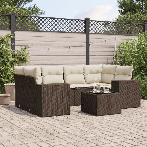 vidaXL 7-tlg. Garten-Sofagarnitur mit Kissen Schwarz Poly Rattan