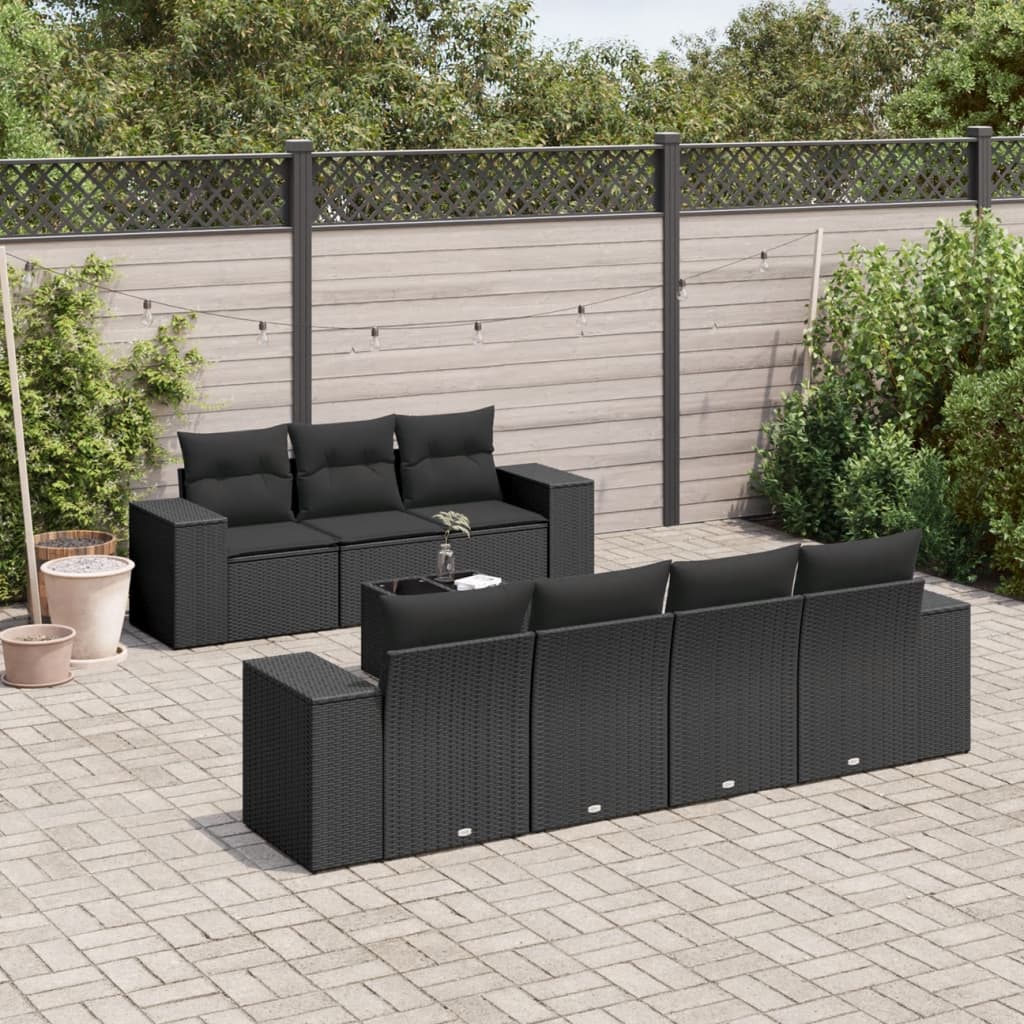 vidaXL 8-tlg. Garten-Sofagarnitur mit Kissen Schwarz Poly Rattan
