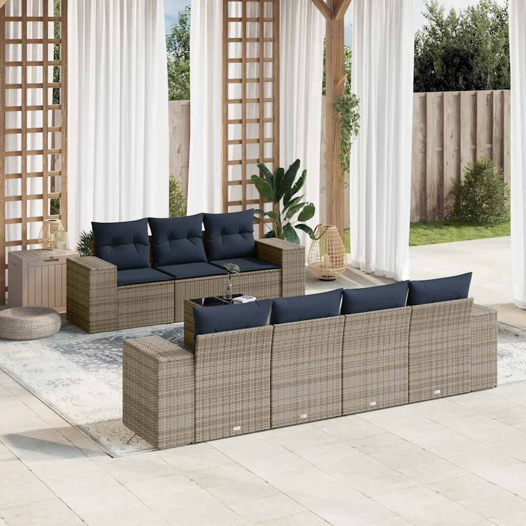 vidaXL 8-teiliges Gartensofa-Set mit Kissen, schwarzes Polyrattan
