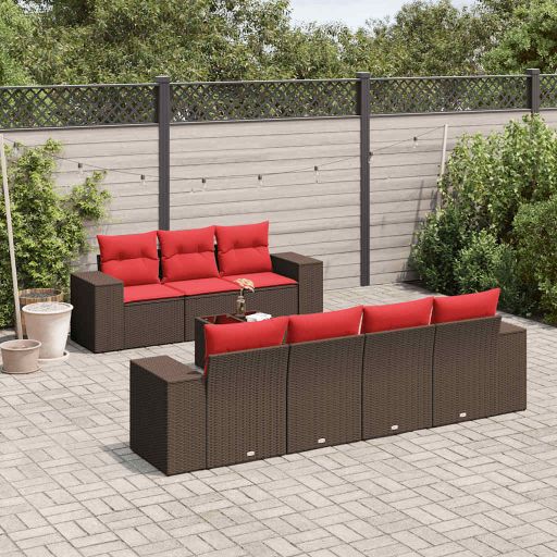 vidaXL 8-teiliges Gartensofa-Set mit Kissen, schwarzes Polyrattan