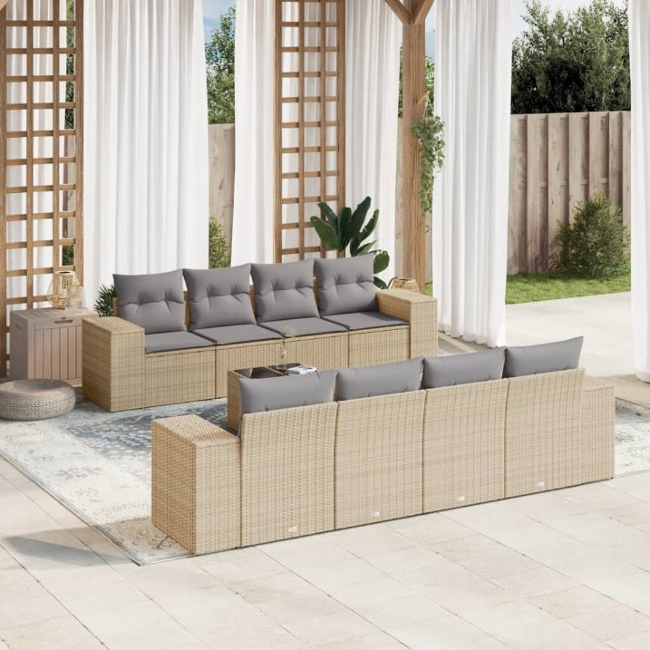vidaXL 9-tlg. Garten-Sofagarnitur mit Kissen Schwarz Poly Rattan