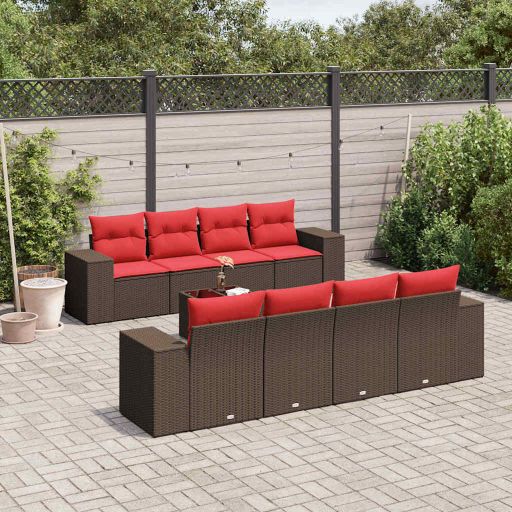 vidaXL 9-teiliges Gartensofa-Set mit Kissen, schwarzes Polyrattan