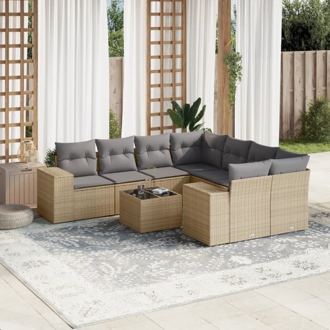 vidaXL 9-tlg. Garten-Sofagarnitur mit Kissen Schwarz Poly Rattan
