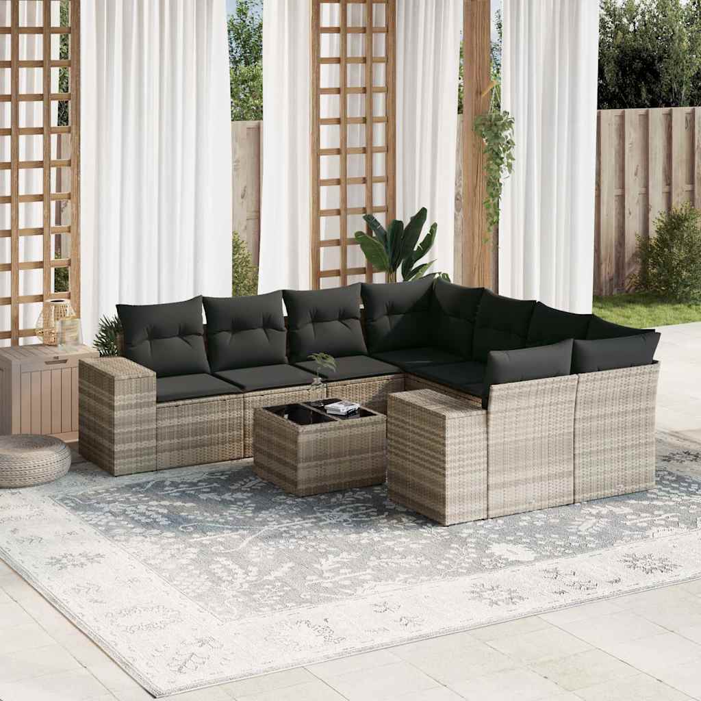 vidaXL 9-tlg. Garten-Sofagarnitur mit Kissen Schwarz Poly Rattan