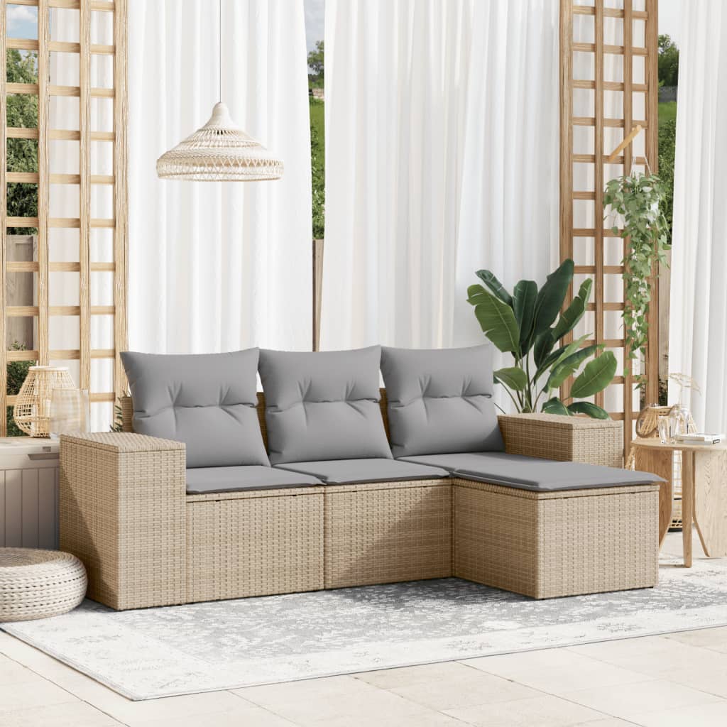 vidaXL 4-tlg. Garten-Sofagarnitur mit Kissen Schwarz Poly Rattan