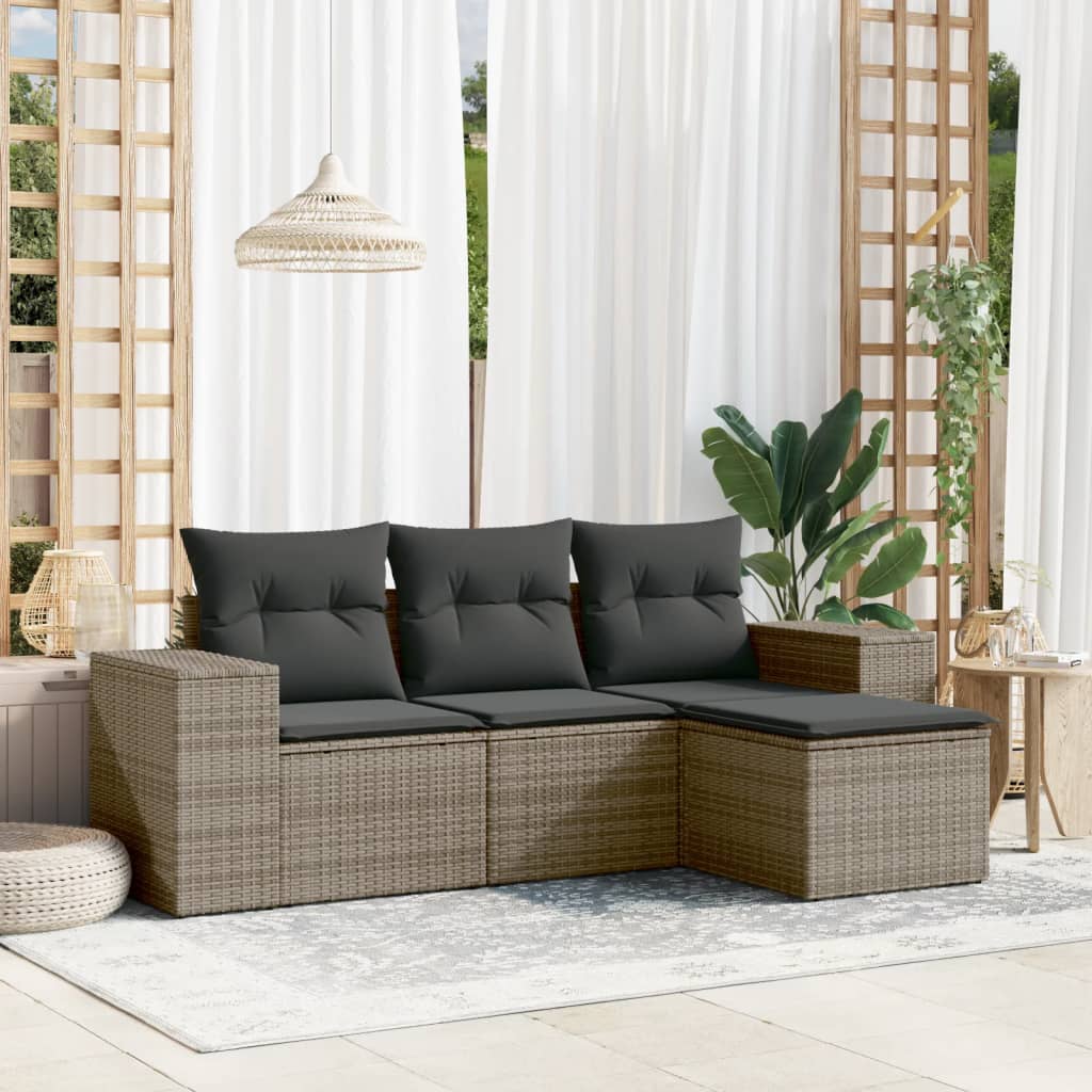 vidaXL 4-tlg. Garten-Sofagarnitur mit Kissen Schwarz Poly Rattan