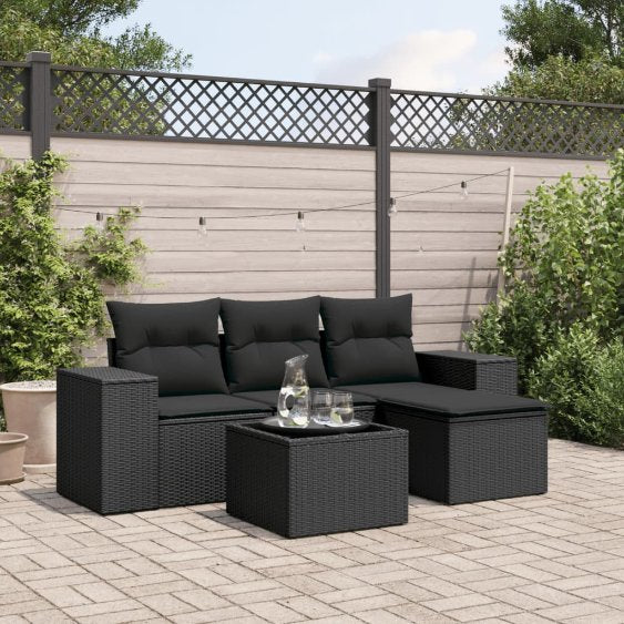 vidaXL 4-tlg. Garten-Sofagarnitur mit Kissen Schwarz Poly Rattan