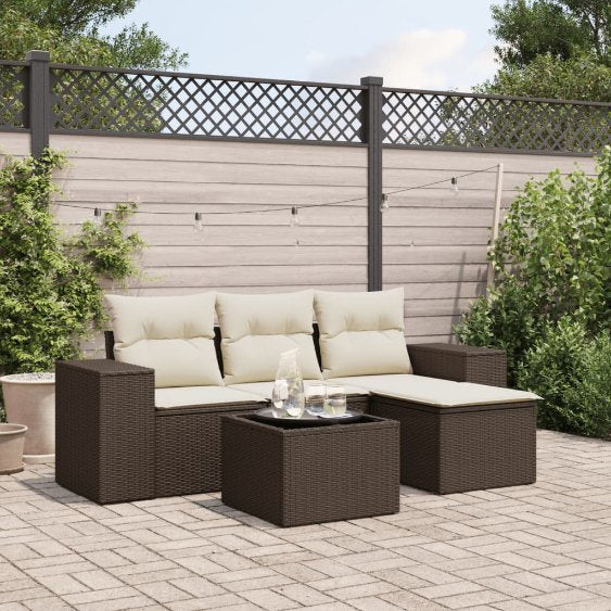 vidaXL 4-tlg. Garten-Sofagarnitur mit Kissen Schwarz Poly Rattan
