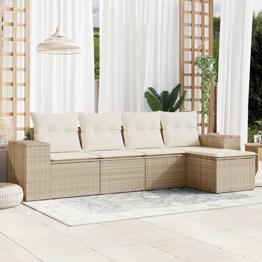 vidaXL 5-tlg. Garten-Sofagarnitur mit Kissen Schwarz Poly Rattan