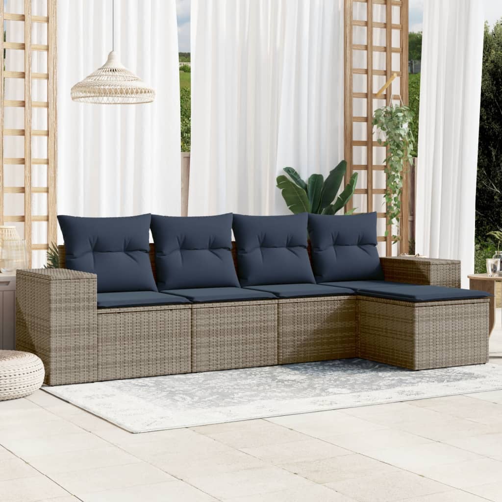 vidaXL 5-teiliges Gartensofa-Set mit Kissen, schwarzes Polyrattan