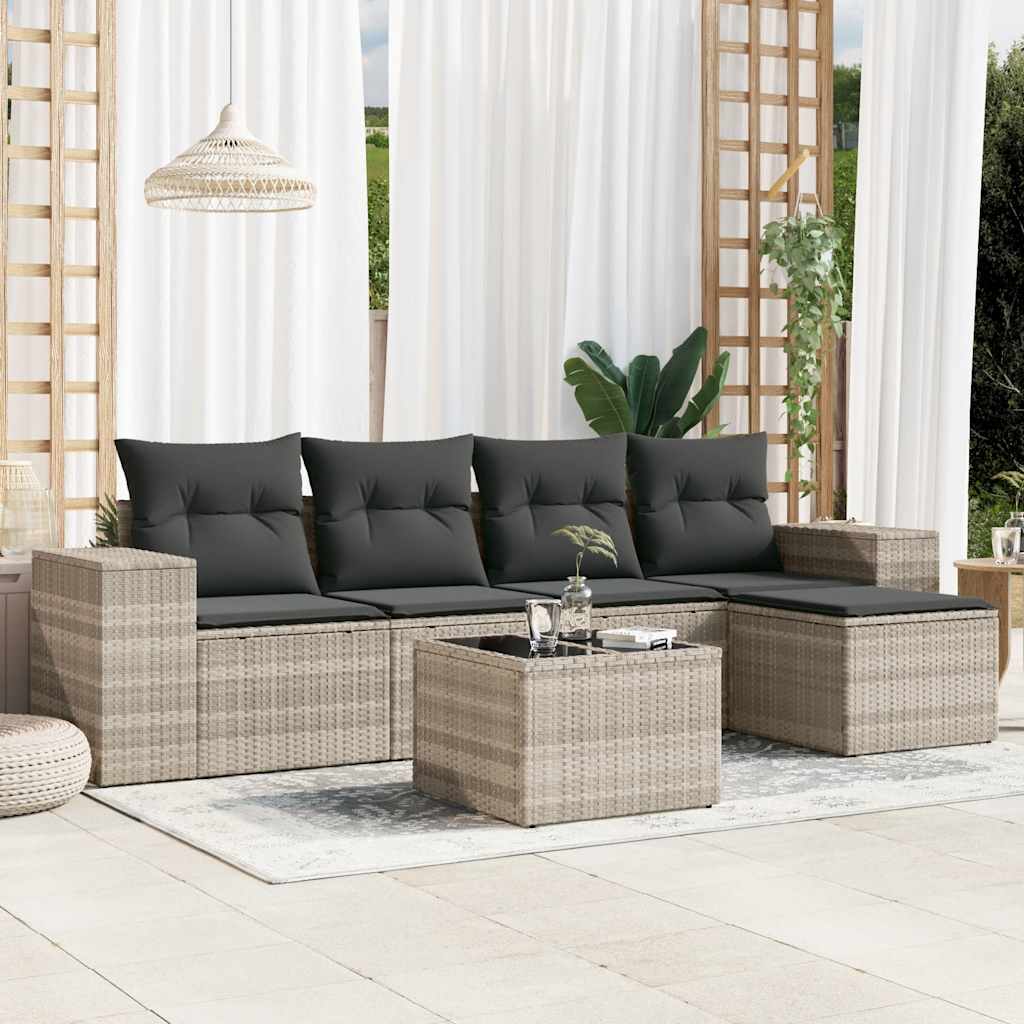 vidaXL 5-tlg. Garten-Sofagarnitur mit Kissen Schwarz Poly Rattan
