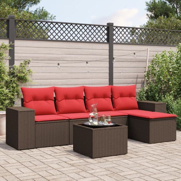 vidaXL 5-teiliges Gartensofa-Set mit Kissen, schwarzes Polyrattan