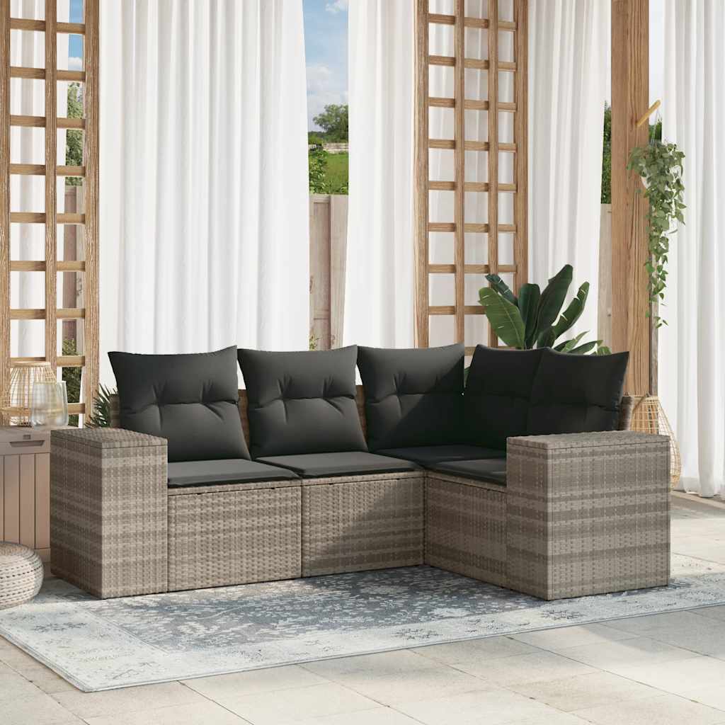 vidaXL 4-tlg. Garten-Sofagarnitur mit Kissen Schwarz Poly Rattan
