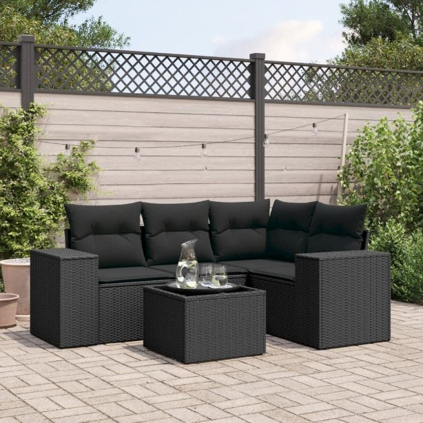 vidaXL 4-tlg. Garten-Sofagarnitur mit Kissen Schwarz Poly Rattan