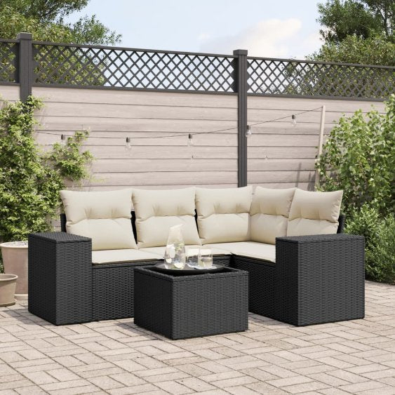 vidaXL 4-tlg. Garten-Sofagarnitur mit Kissen Schwarz Poly Rattan