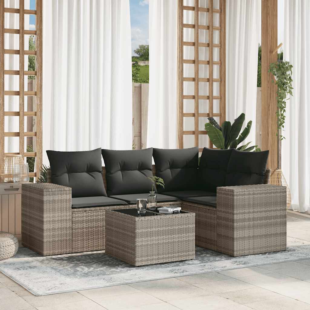 vidaXL 4-tlg. Garten-Sofagarnitur mit Kissen Schwarz Poly Rattan