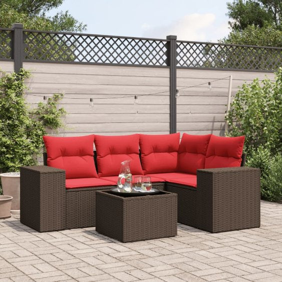 vidaXL 4-teiliges Gartensofa-Set mit Kissen, schwarzes Polyrattan