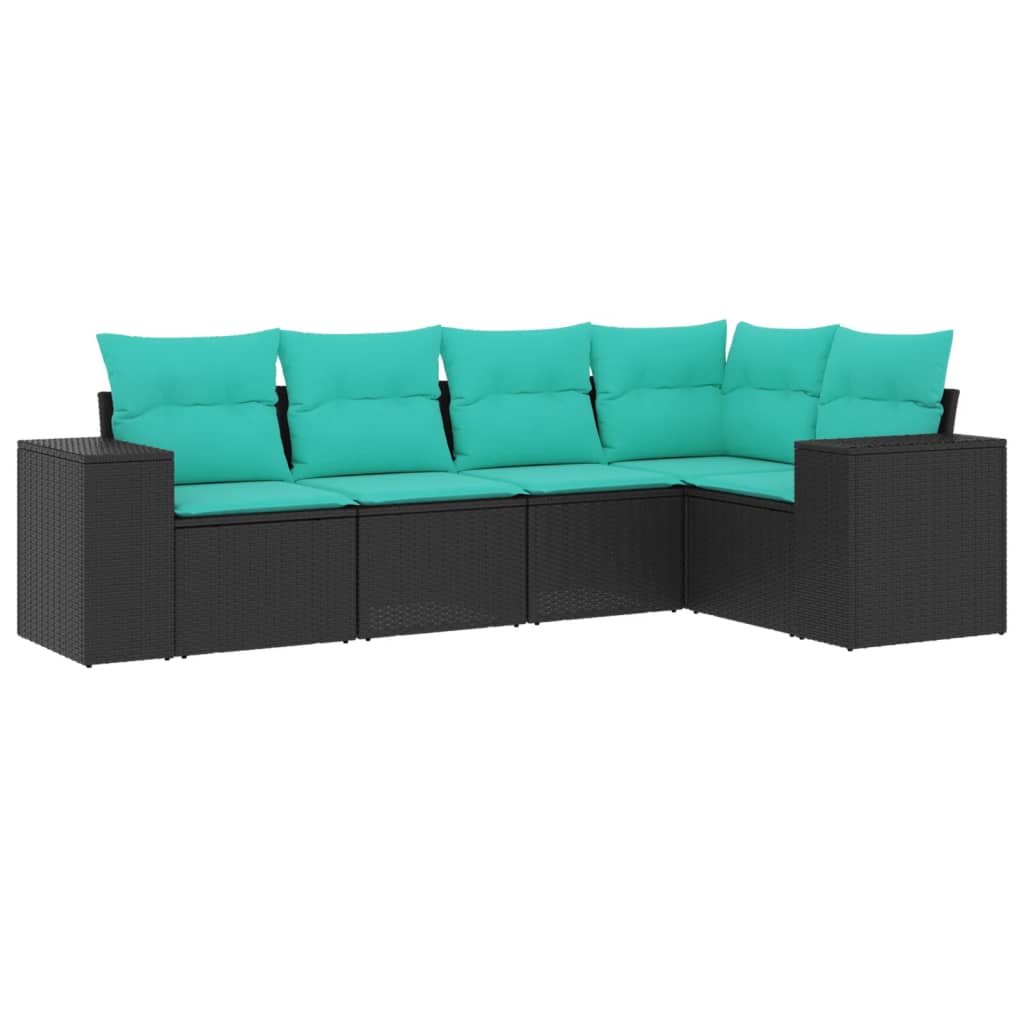 vidaXL 5-teiliges Gartensofa-Set mit Kissen, schwarzes Polyrattan