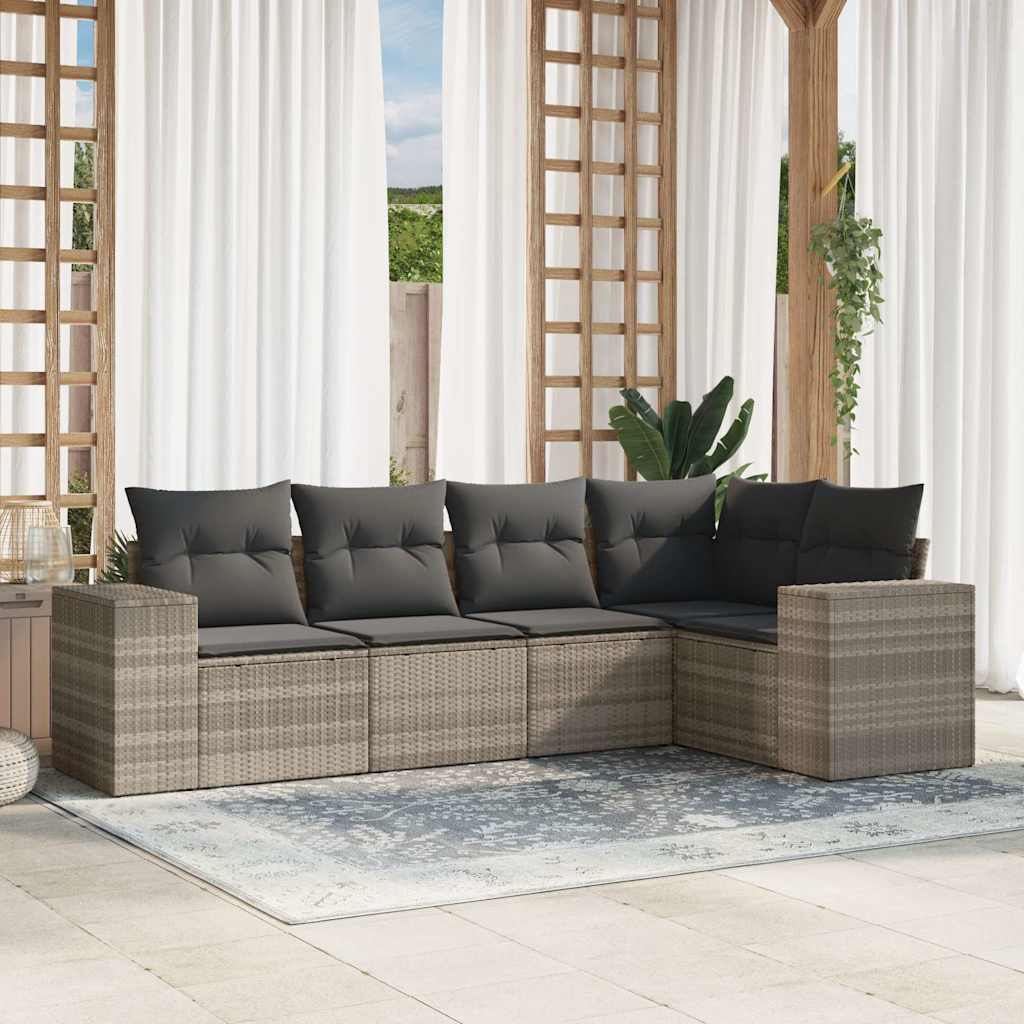 vidaXL 5-tlg. Garten-Sofagarnitur mit Kissen Schwarz Poly Rattan