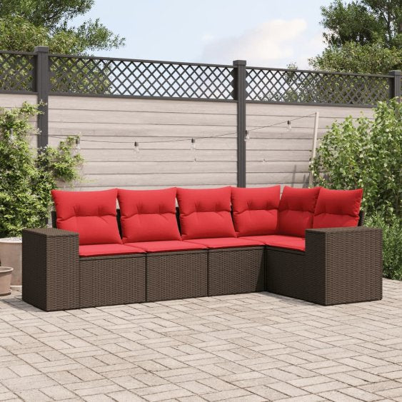 vidaXL 5-teiliges Gartensofa-Set mit Kissen, schwarzes Polyrattan