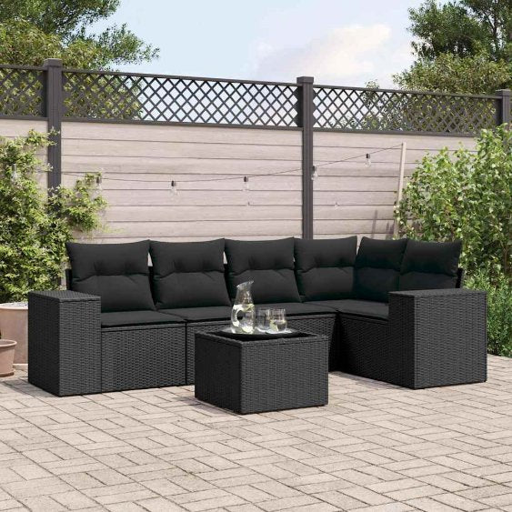 vidaXL 5-tlg. Garten-Sofagarnitur mit Kissen Schwarz Poly Rattan