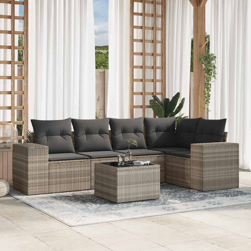 vidaXL 5-tlg. Garten-Sofagarnitur mit Kissen Schwarz Poly Rattan