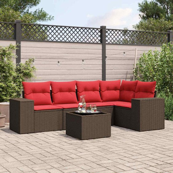 vidaXL 5-teiliges Gartensofa-Set mit Kissen, schwarzes Polyrattan