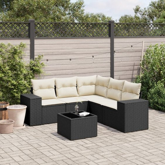 5-tlg. Garten-Sofagarnitur mit Kissen Schwarz Poly Rattan