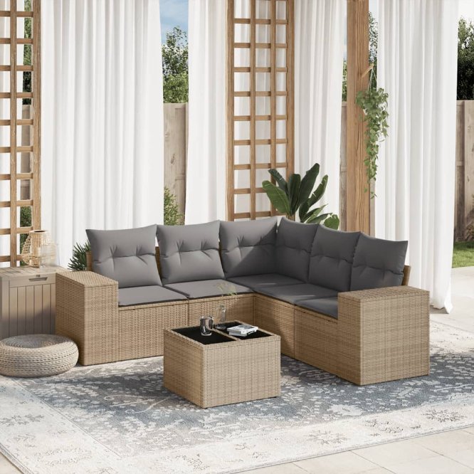 5-tlg. Garten-Sofagarnitur mit Kissen Schwarz Poly Rattan