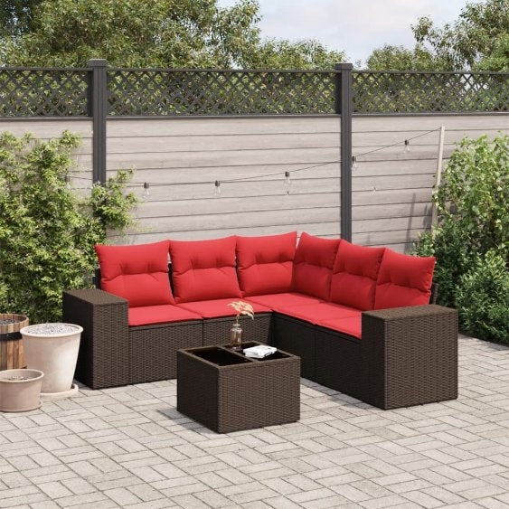 5-teiliges Gartensofa-Set mit Kissen, schwarzes Polyrattan